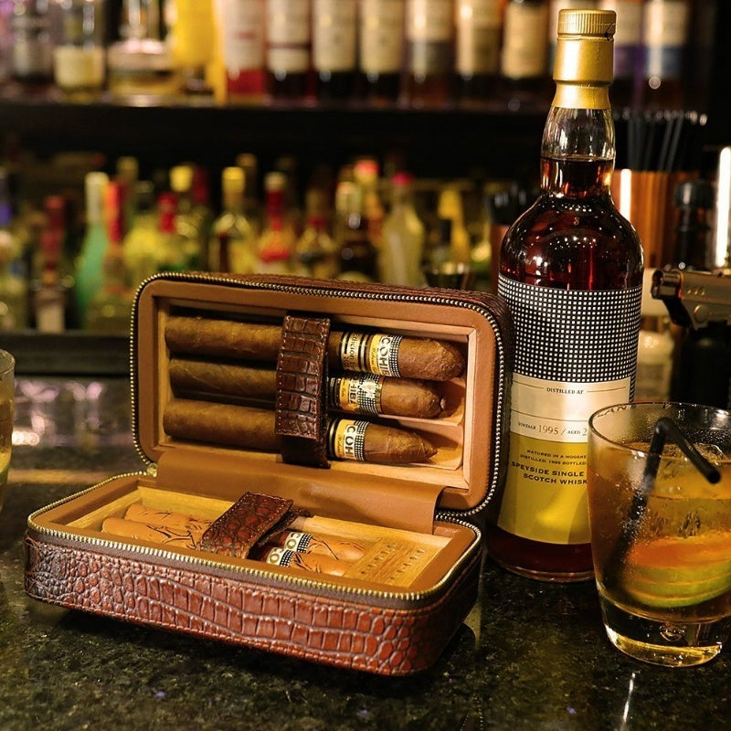 Travel Leather Cigar Humidor Case